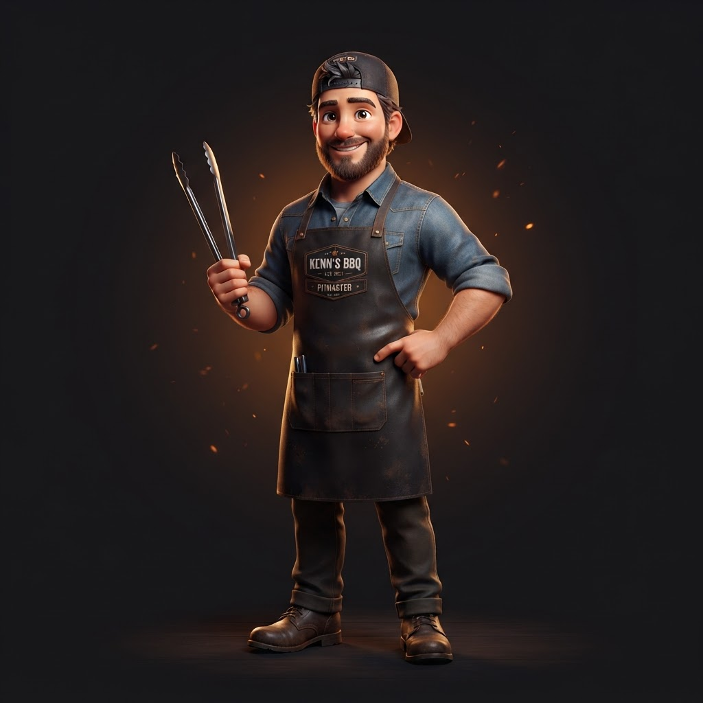 Kenn, the AI employee for Kennard's Food Truck, a friendly BBQ pitmaster mascot